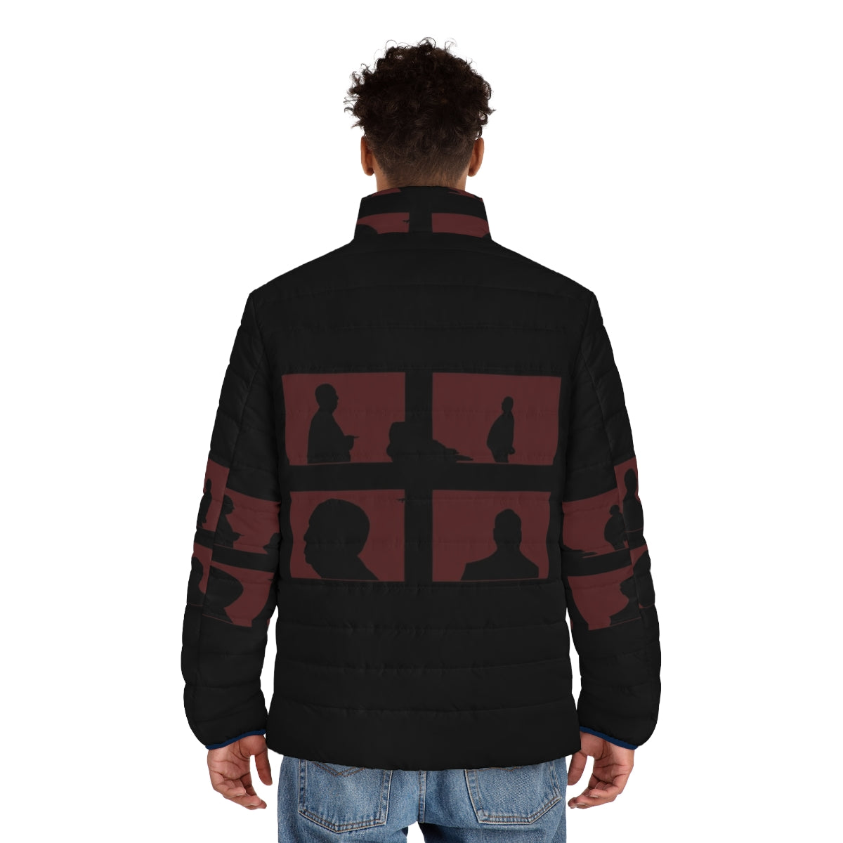 Alfred Hitchcock Puffer Jacket with Shadow Silhouette Design - men back