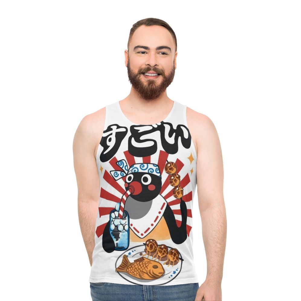 Unisex tank top with retro cartoon penguin design - men