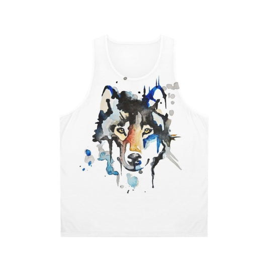 Watercolor wolf design on unisex tank top