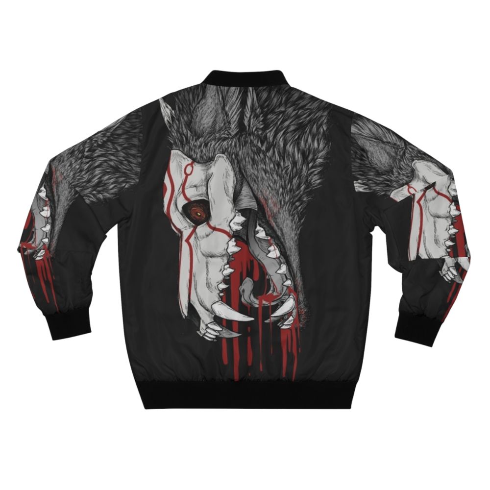 A black bomber jacket with a design inspired by the Grimm creatures from the RWBY anime series. - Back