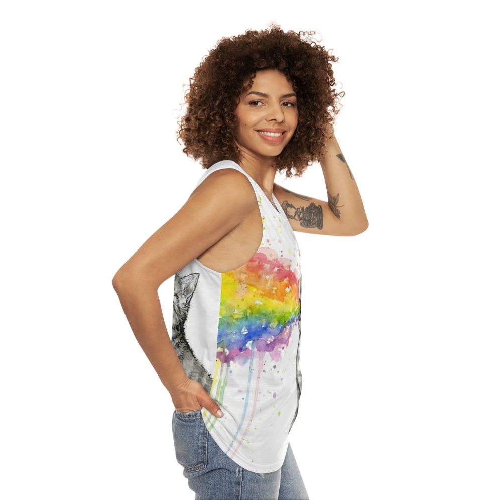 Kitten puking rainbow design on unisex tank top - women side