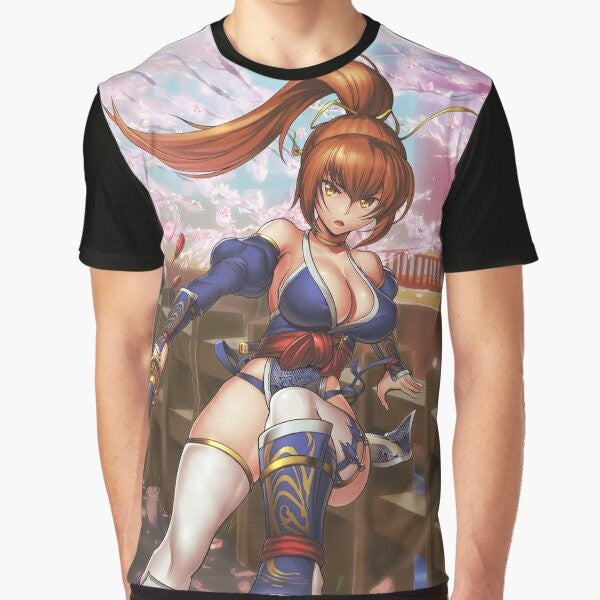 Kasumi, a female ninja from the Ninja Gaiden and Dead or Alive video game series, featured on a graphic t-shirt.