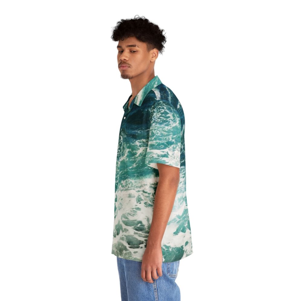 Blue Ocean Waves Hawaiian Shirt with Wave Pattern - People Left