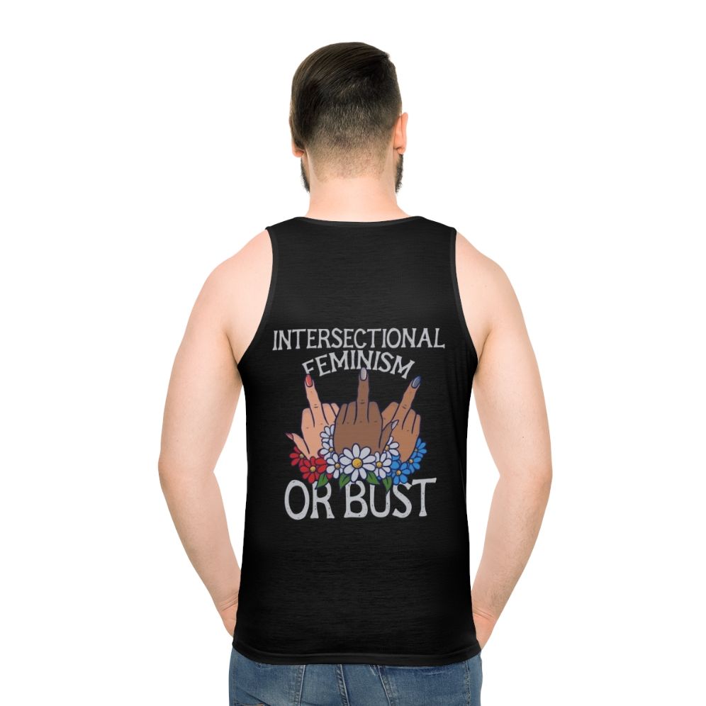 Intersectional feminism or bust unisex tank top - men back