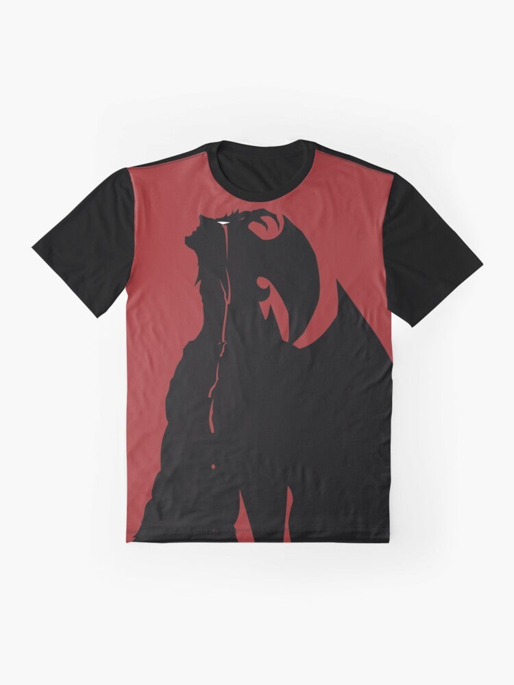 Devilman Crybaby anime-inspired graphic t-shirt featuring Akira, Ryo, and other characters in a bold, bloody design. - Flat lay