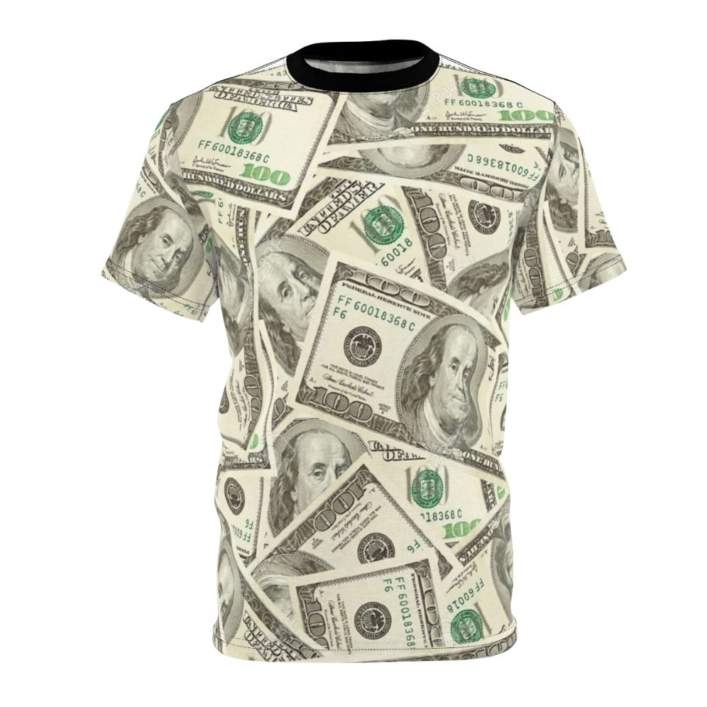 Stylish t-shirt featuring a cool, graphic design of 100 dollar bills.