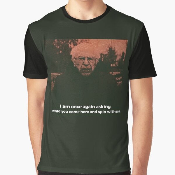 A graphic t-shirt featuring Bernie Sanders with a "Turnover" design and the text "Peripheral Vision", "Dizzy on the Comedown", and "Emo/Indie" style elements.