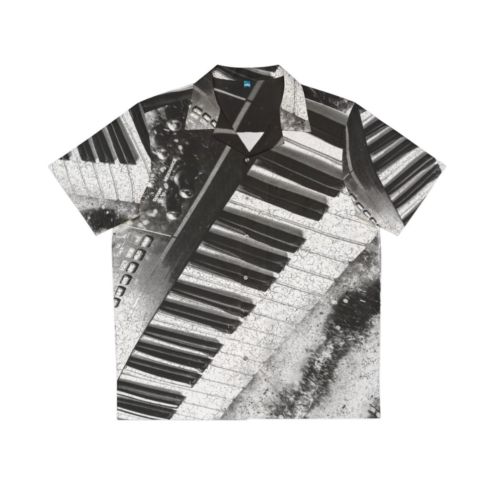 Synth-inspired Hawaiian shirt with abstract black and white design