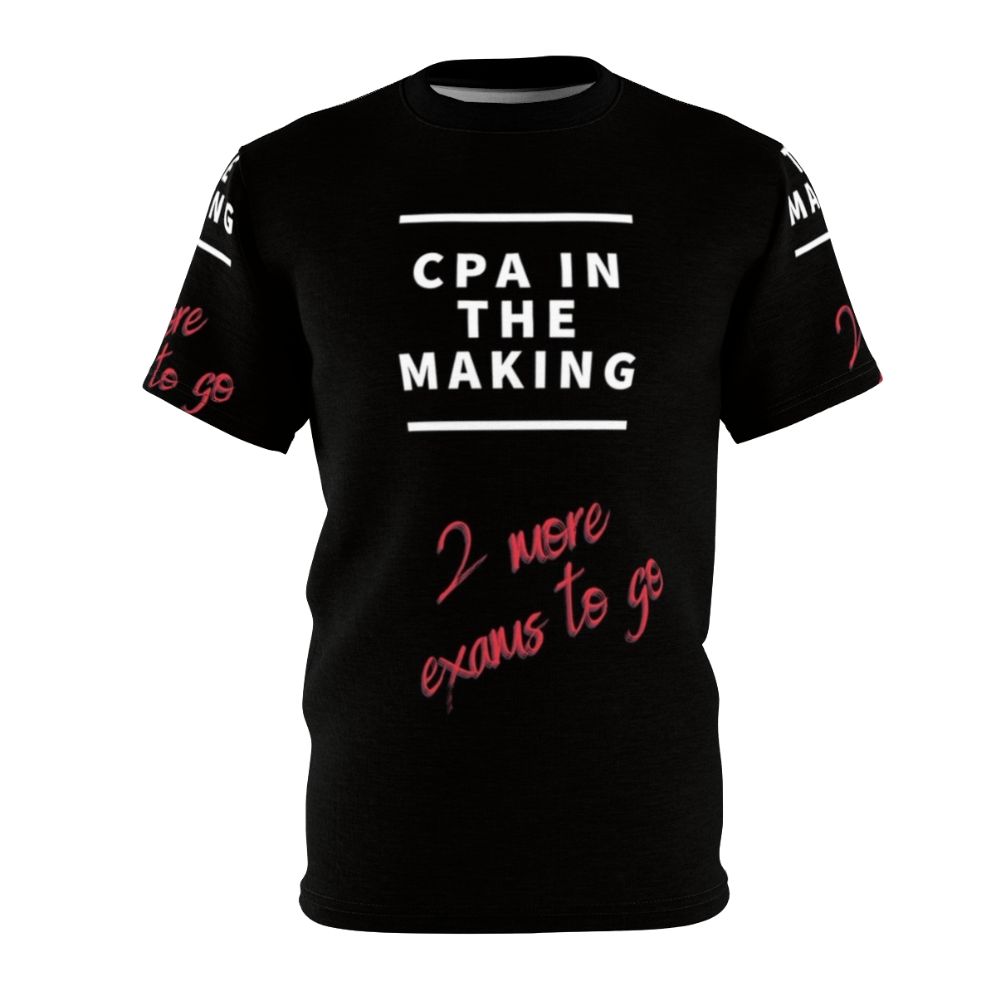 Aspiring CPA women's t-shirt with "Cpa In The Making 2 More To Go" text and accounting/bookkeeper design