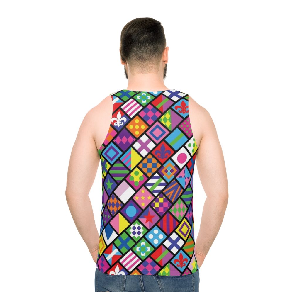 Colorful horse racing unisex tank top with jockey silks design - men back