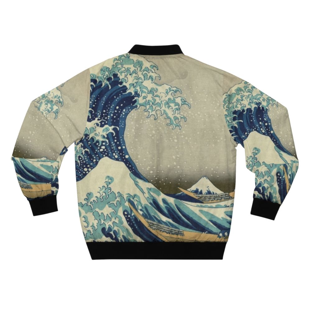 Stylish Japanese-inspired bomber jacket with the famous "Great Wave off Kanagawa" design. - Back