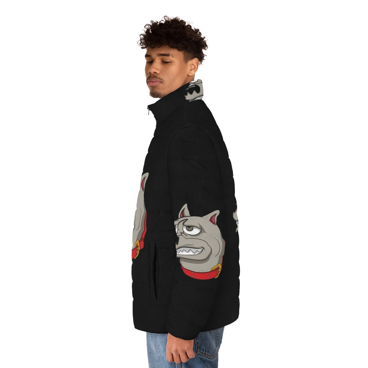 Big Mouth Netflix Puffer Jacket featuring the characters from the popular comedy TV show - men side left