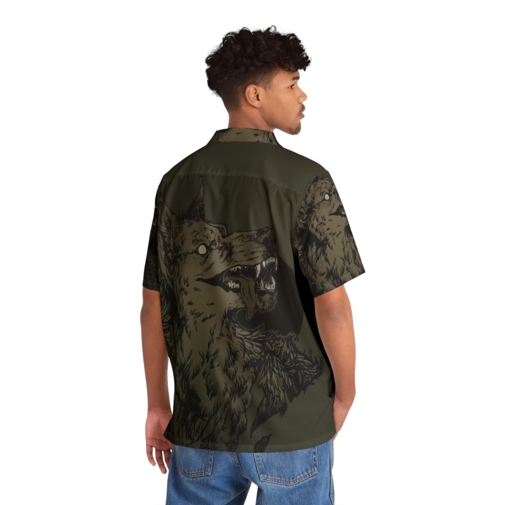 Werewolf Hawaiian shirt featuring a wolf howling at the full moon - People Back