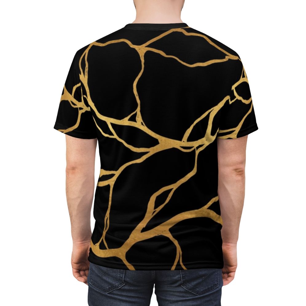 Kintsugi-inspired graphic design on a high-quality t-shirt for art and home decor enthusiasts - men back