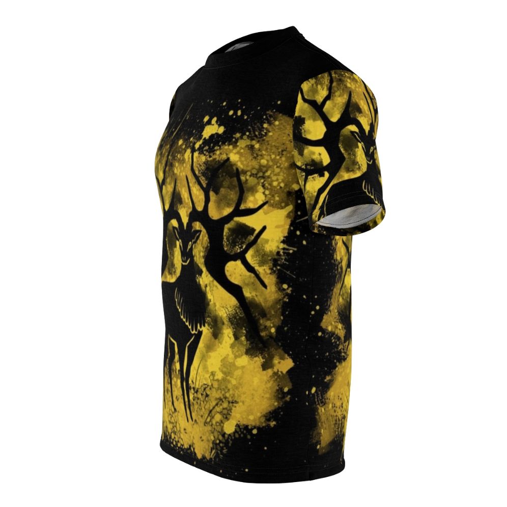 Golden deer splatter design printed on a high-quality t-shirt - men left