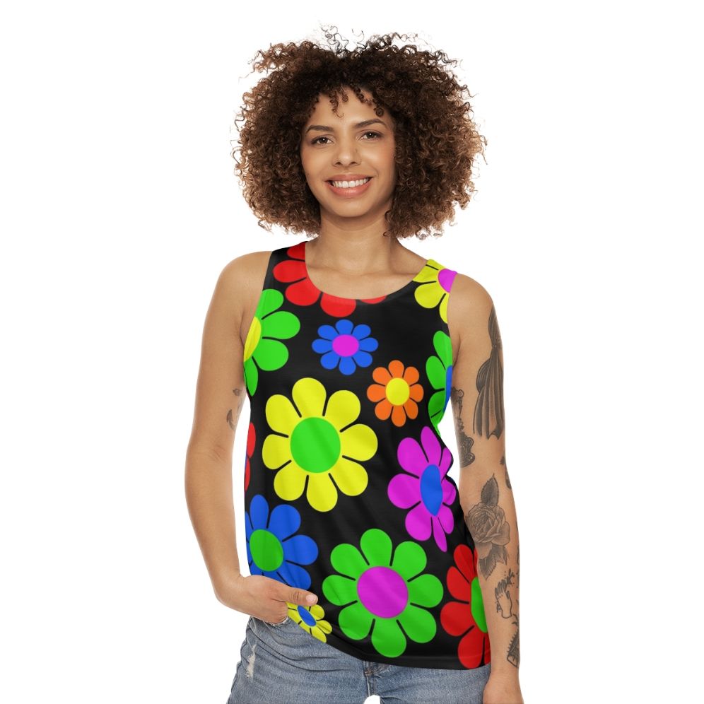 Hippy flower daisy spring pattern unisex tank top - women