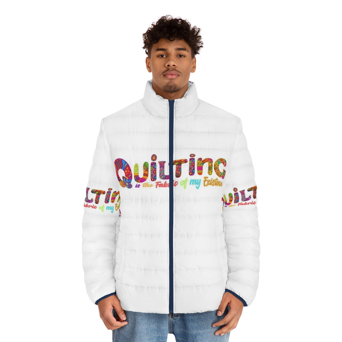 Cozy and stylish quilted puffer jacket with focus on quilting pattern - men front