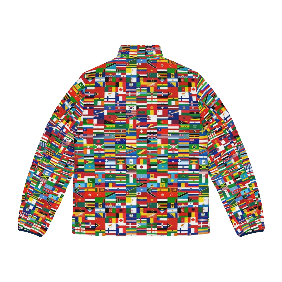 Flags Of The World Puffer Jacket with Vibrant International Flag Designs - Back