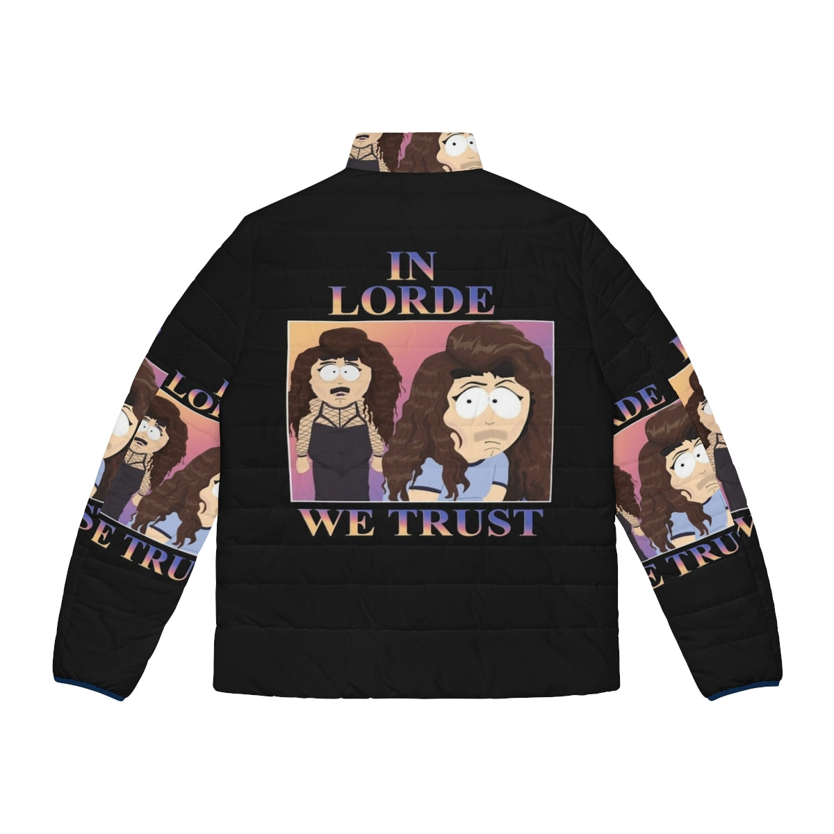 Lorde-inspired puffer jacket with "In Lorde We Trust" graphic - Back