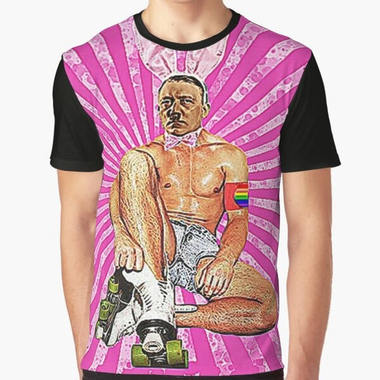 Graphic t-shirt featuring an infamous "Hitler Rollers" humor design