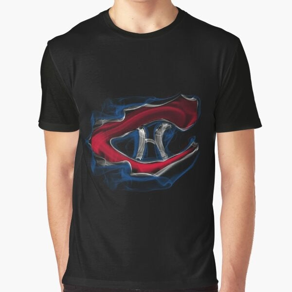 A unique and interesting smoke graphic t-shirt featuring the Montreal Canadiens hockey team logo.