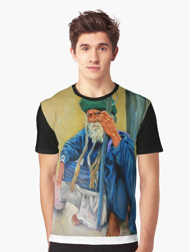 Graphic t-shirt featuring a captivating portrait of an Indian man - Men