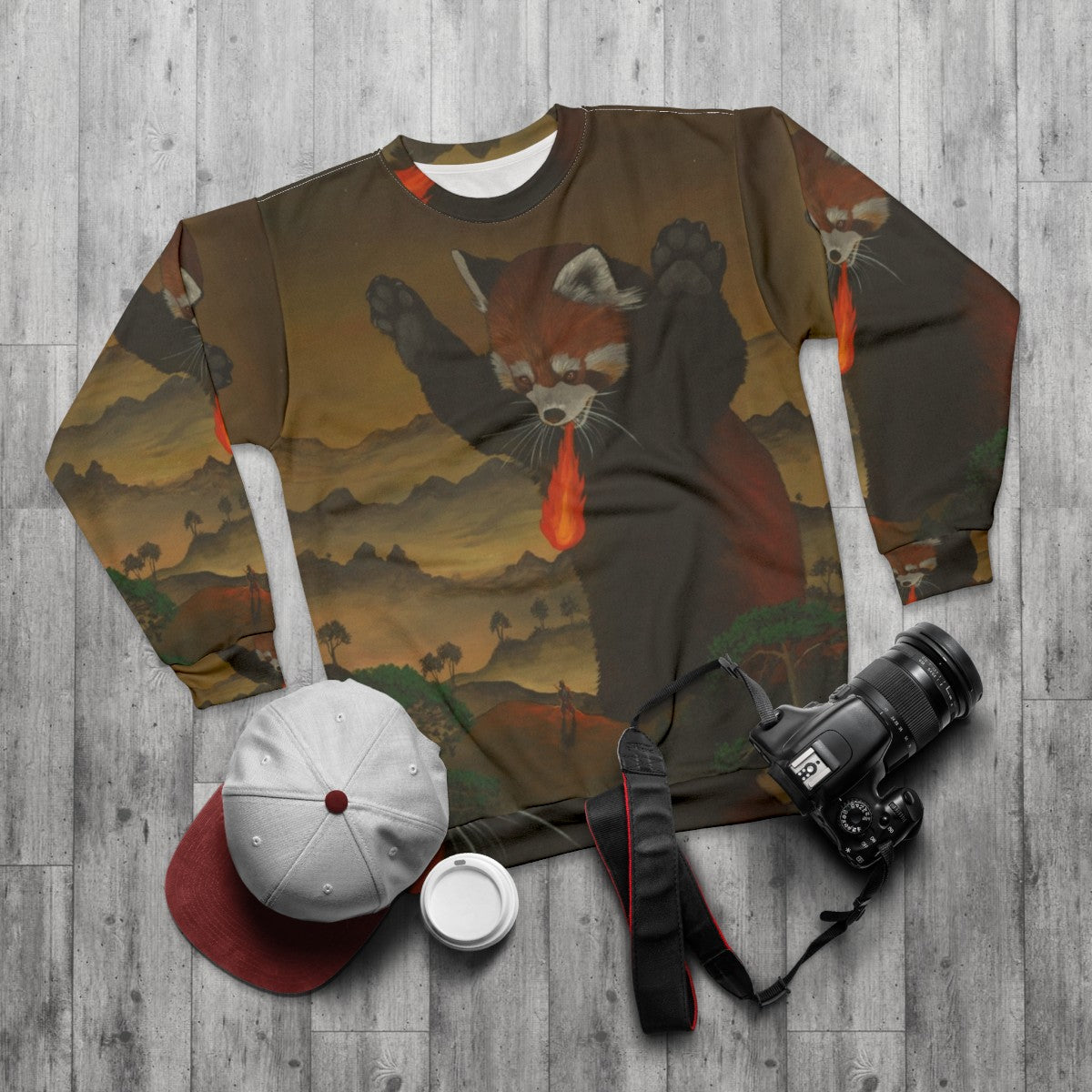 Fiery Giant Red Panda Sweatshirt - flat lay