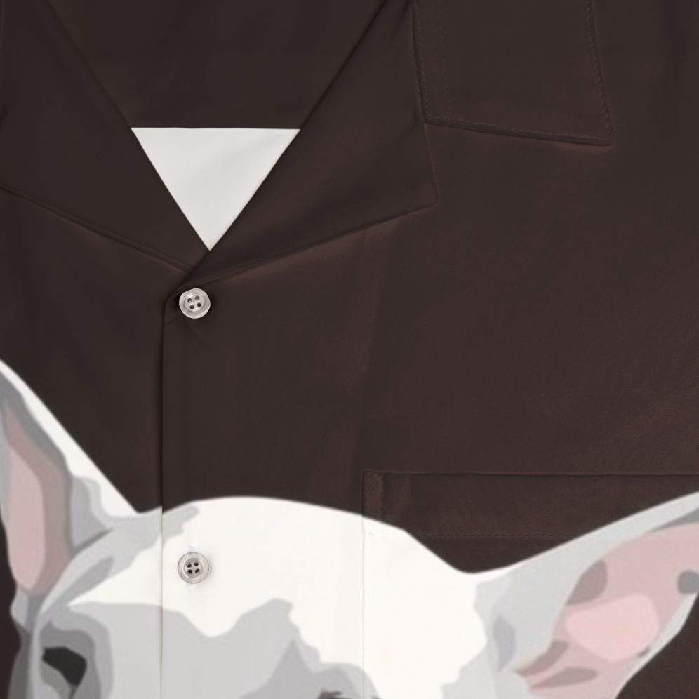 English Bull Terrier wearing a colorful Hawaiian shirt - Detail