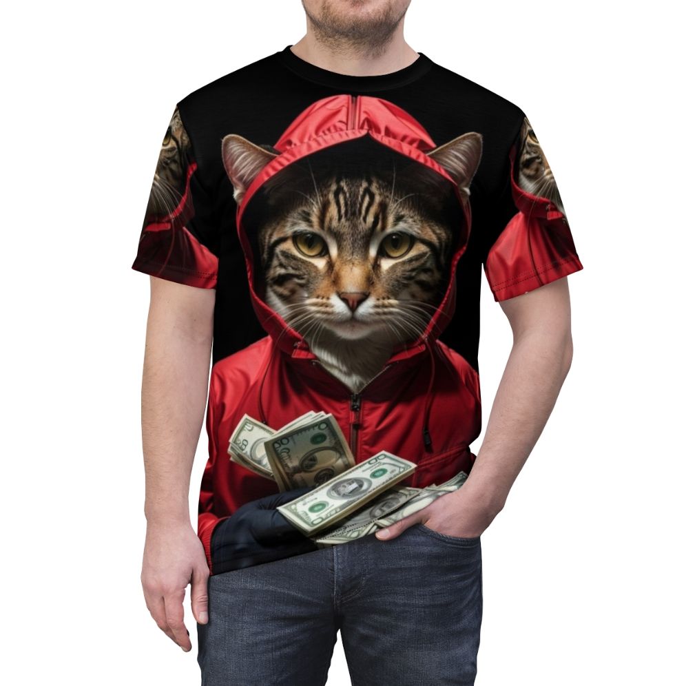 Fans of Money Heist and Cats Will Love This Unique T-Shirt - men front