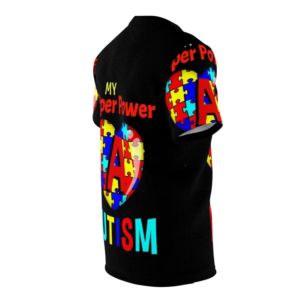 Autism superpower awareness t-shirt with puzzle pieces and heart design - men right