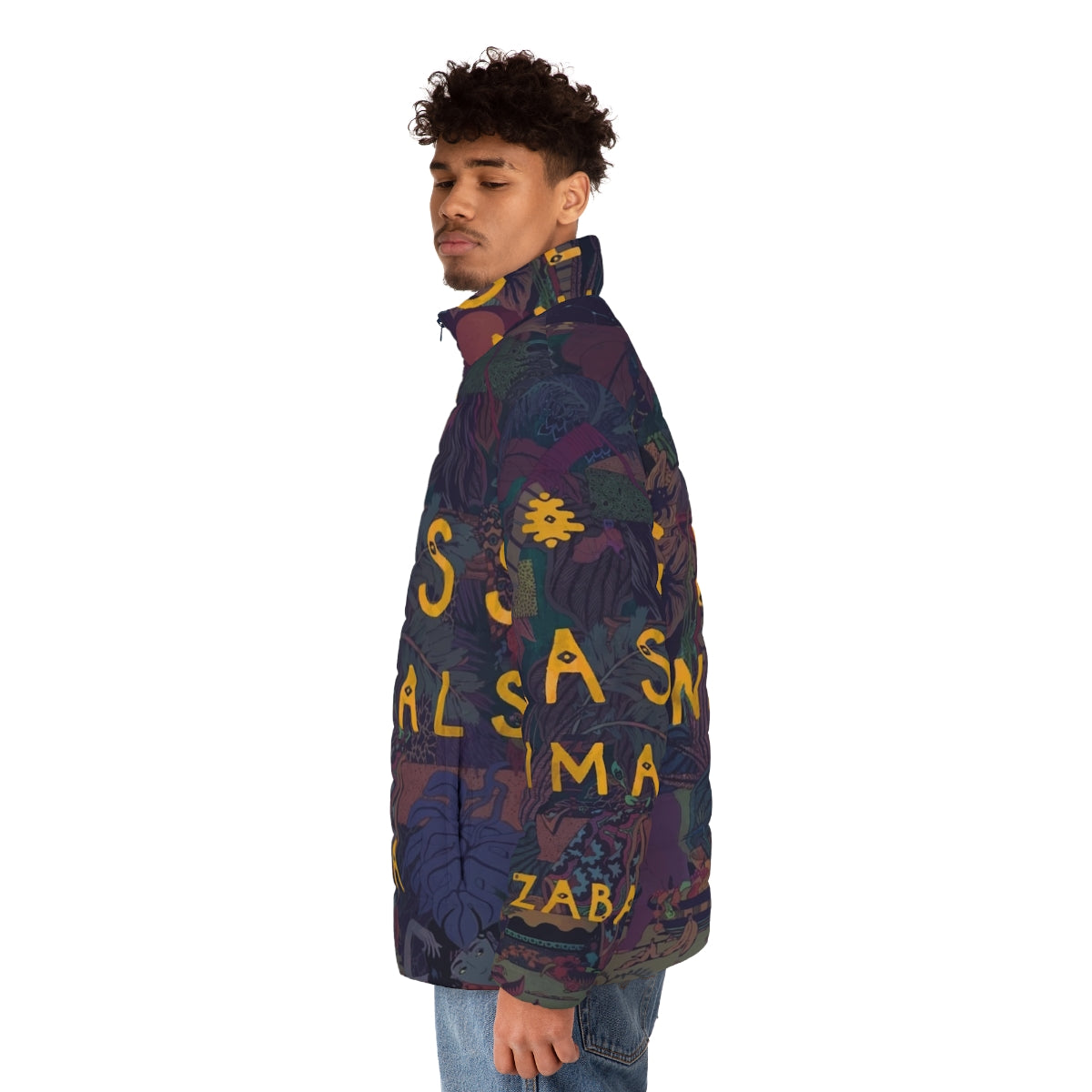 Glass Animals Zaba Inspired Puffer Jacket with Trippy Album Art Design - men side left