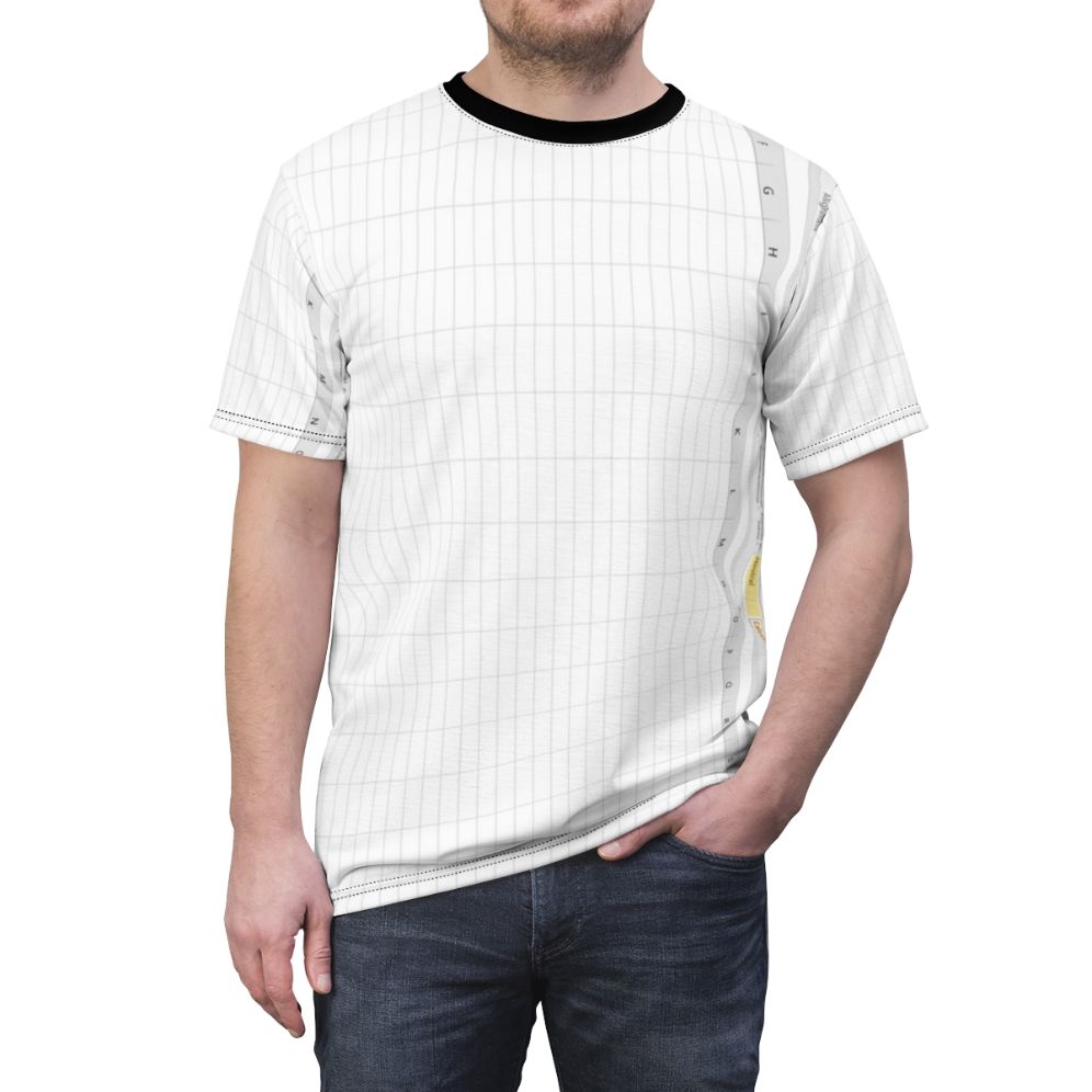 A vibrant all-over print t-shirt featuring an Excel spreadsheet design for tech-savvy individuals. - men front