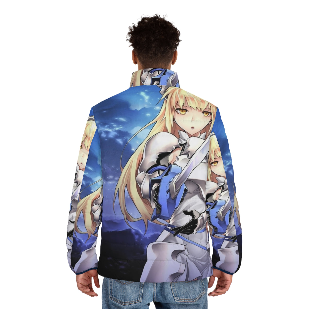 Ais Wallenstein Danmachi Anime Puffer Jacket with Bell Cranel and Loki Familia - men back