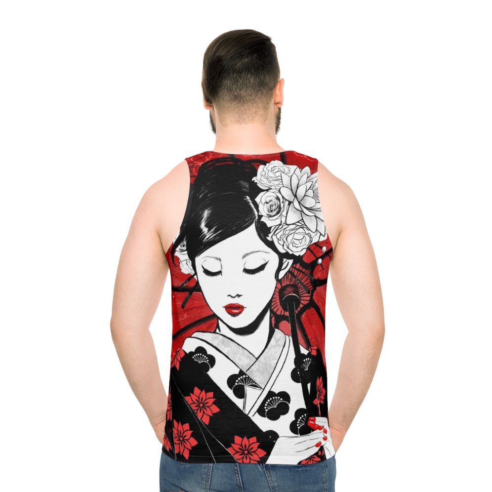 Geisha Japan Collection Unisex Tank Top - Modern Asian Pop Art Design - men back