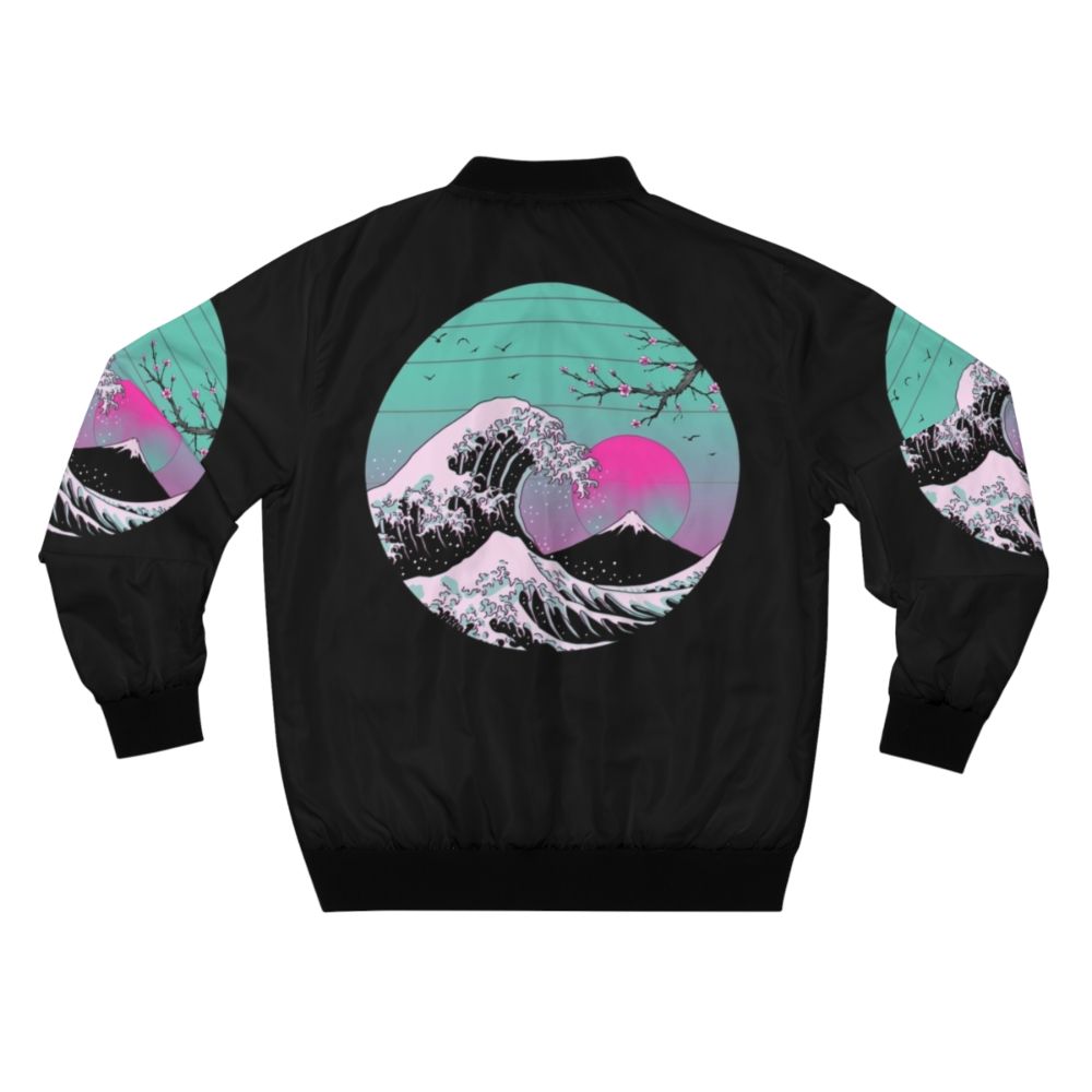 Retro 80s bomber jacket with Japanese inspired great wave design - Back