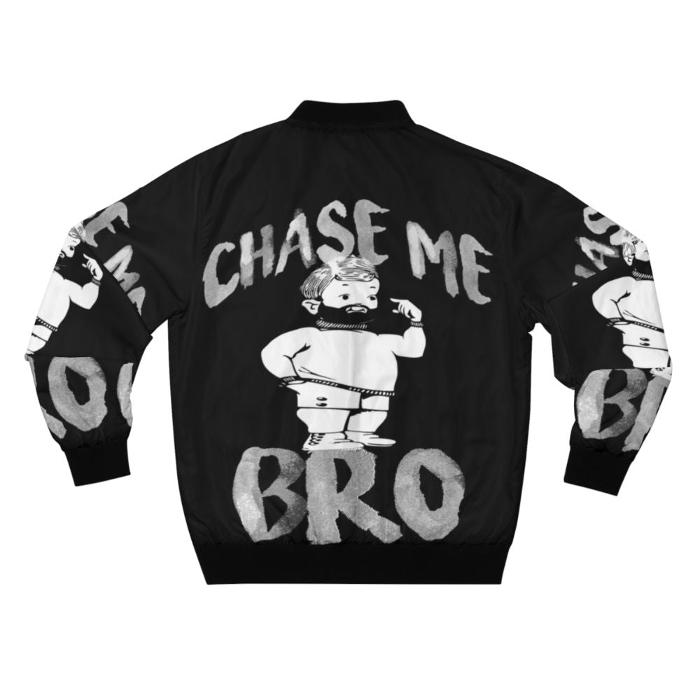 A vibrant bomber jacket featuring a "Chase Me Bro" design, perfect for the gay bear and chub chaser community. - Back