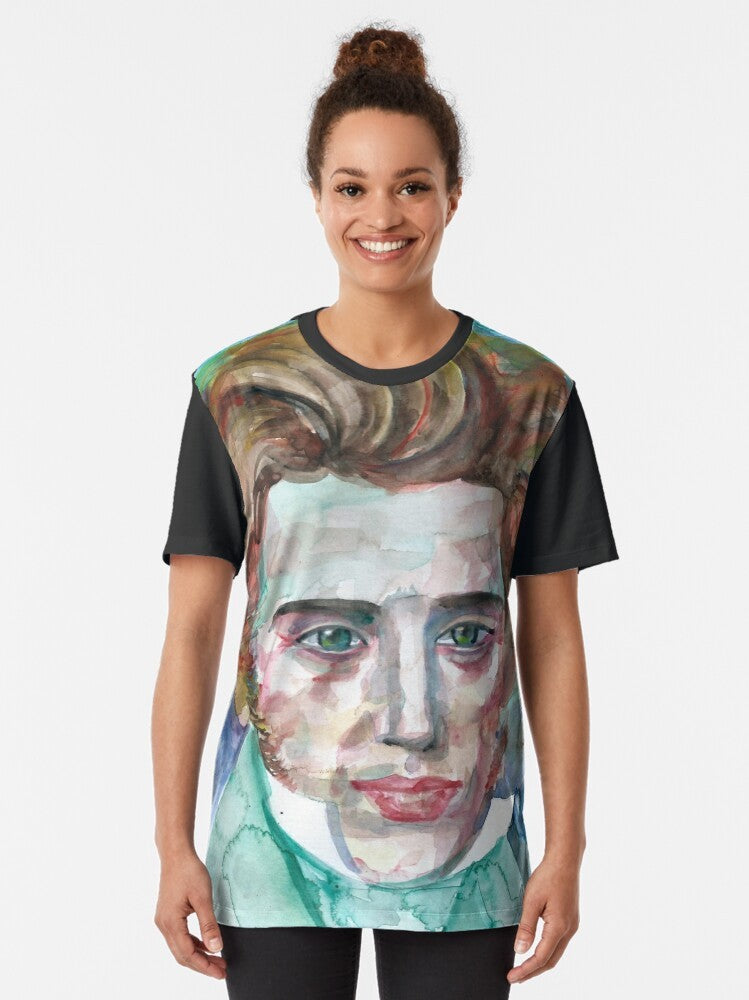 Soren Kierkegaard watercolor portrait graphic t-shirt - Women