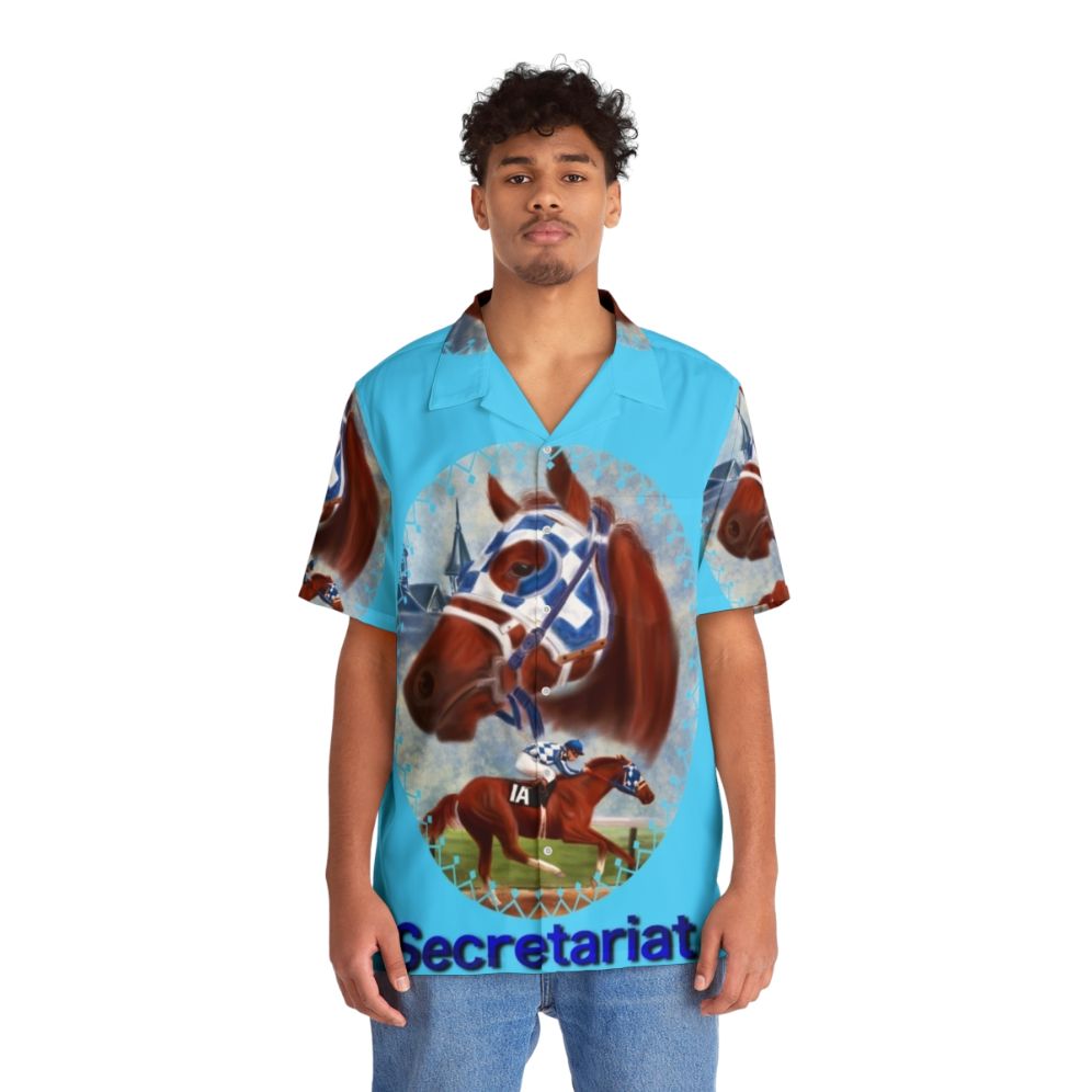 Secretariat Hawaiian Shirt with Horse Racing Artwork - People Front