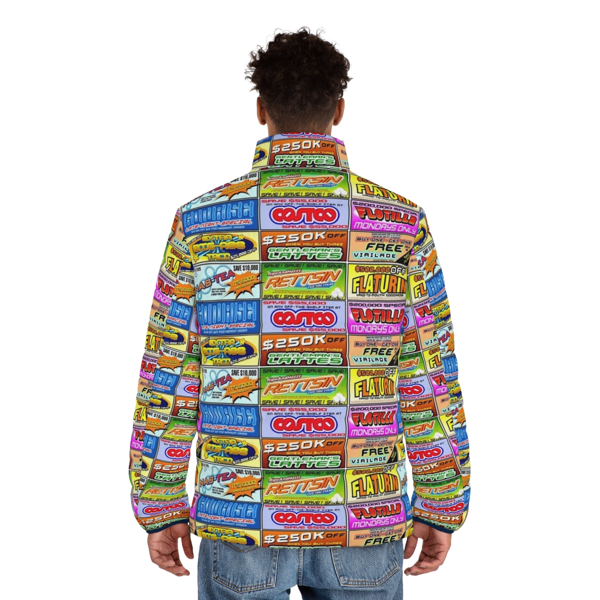 Brands Of Uhmerica Puffer Jacket featuring Idiocracy-inspired design - men back