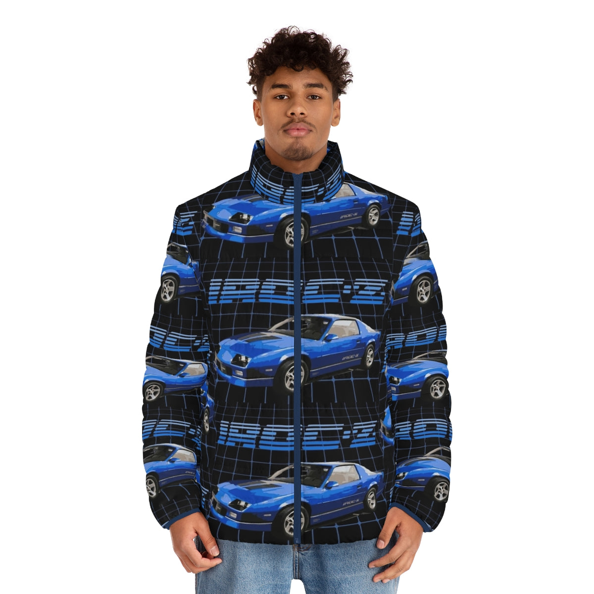 1989 Camaro IROC-Z 1LE puffer jacket with classic muscle car design - men front