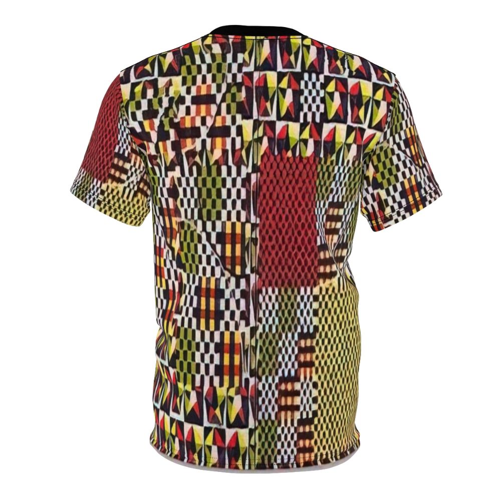 Vibrant abstract geometric t-shirt featuring colorful and multilayered patterns inspired by the spiritual art of Alfred Jensen. - Back