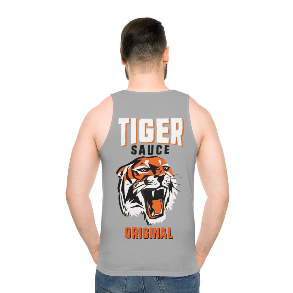 Unisex tank top with tiger sauce graphic - men back