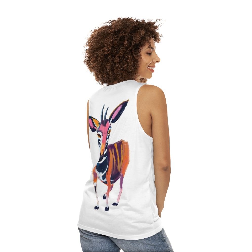 Okapi unisex tank top with text "Okapi Animals Are About To Go Extinct" - women back