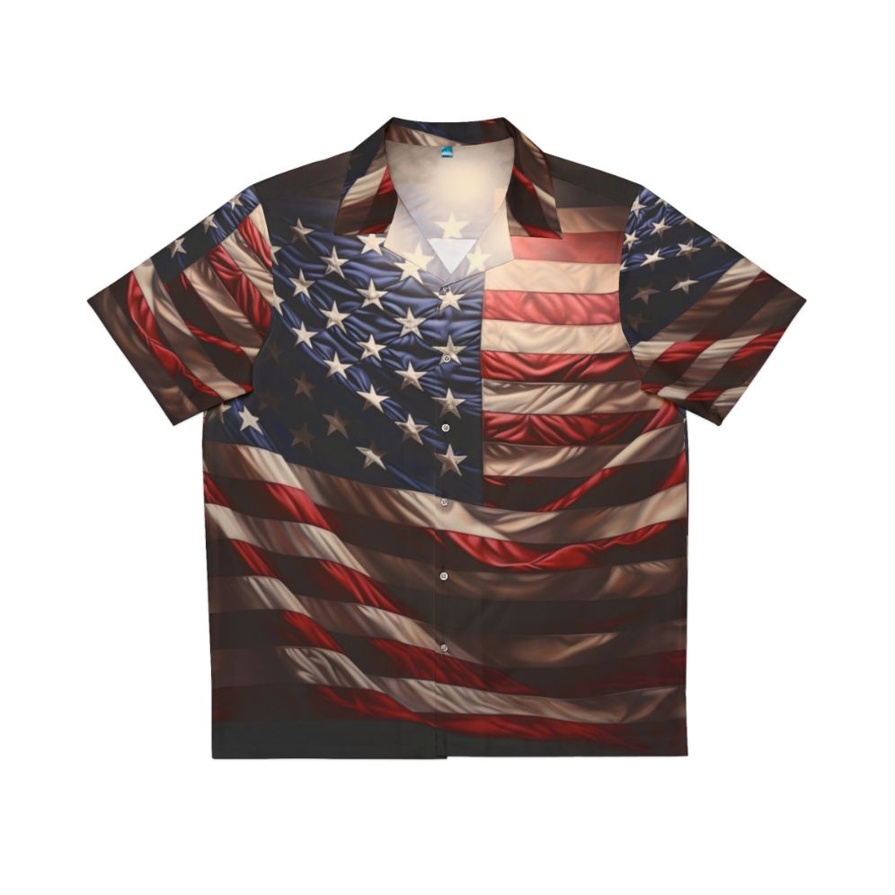 Patriotic American flag digital print Hawaiian shirt