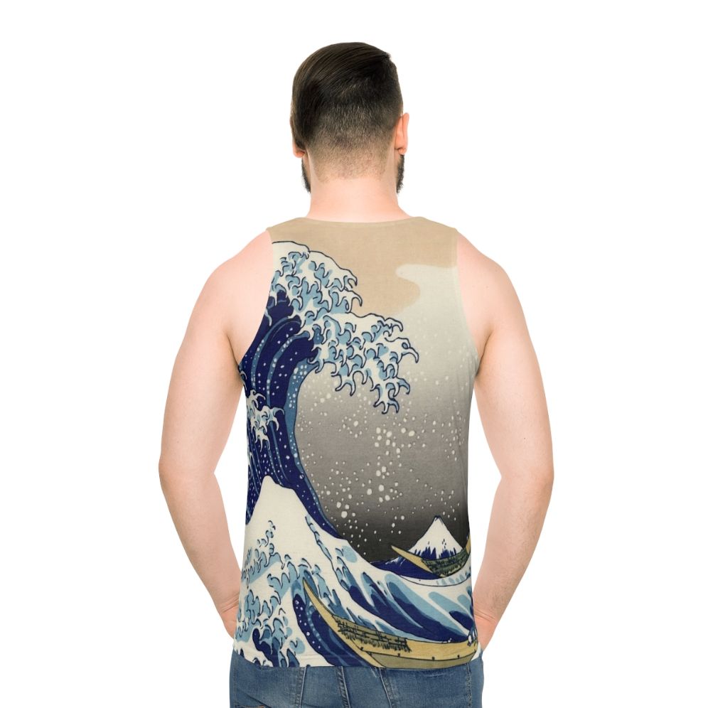 Unisex tank top featuring the iconic Hokusai Great Wave off Kanagawa artwork - men back