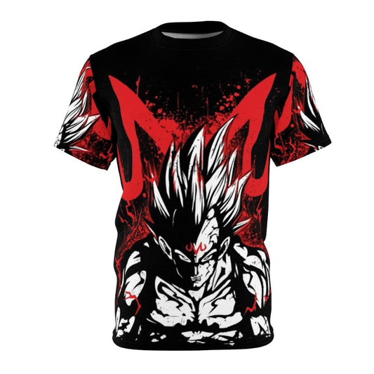 Majin Vegeta anime t-shirt design featuring the villainous saiyan prince