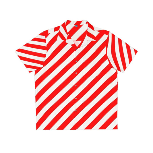 Red and white diagonal stripes pattern on a hawaiian shirt