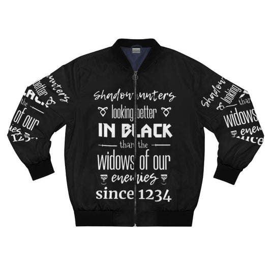 Shadowhunters Black Bomber Jacket with Shadowhunter-inspired Quotes and Characters