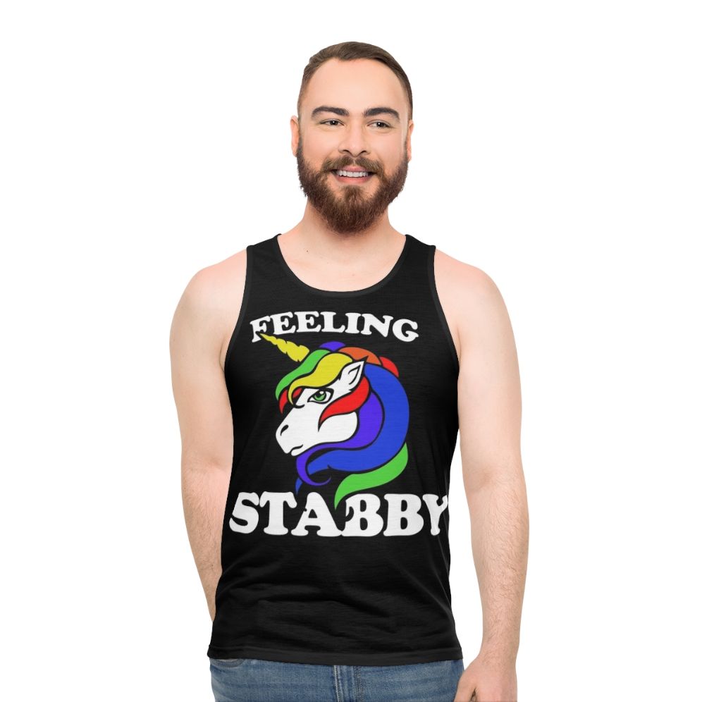 Feeling Stabby Unisex Retro Rainbow Unicorn Tank Top - men