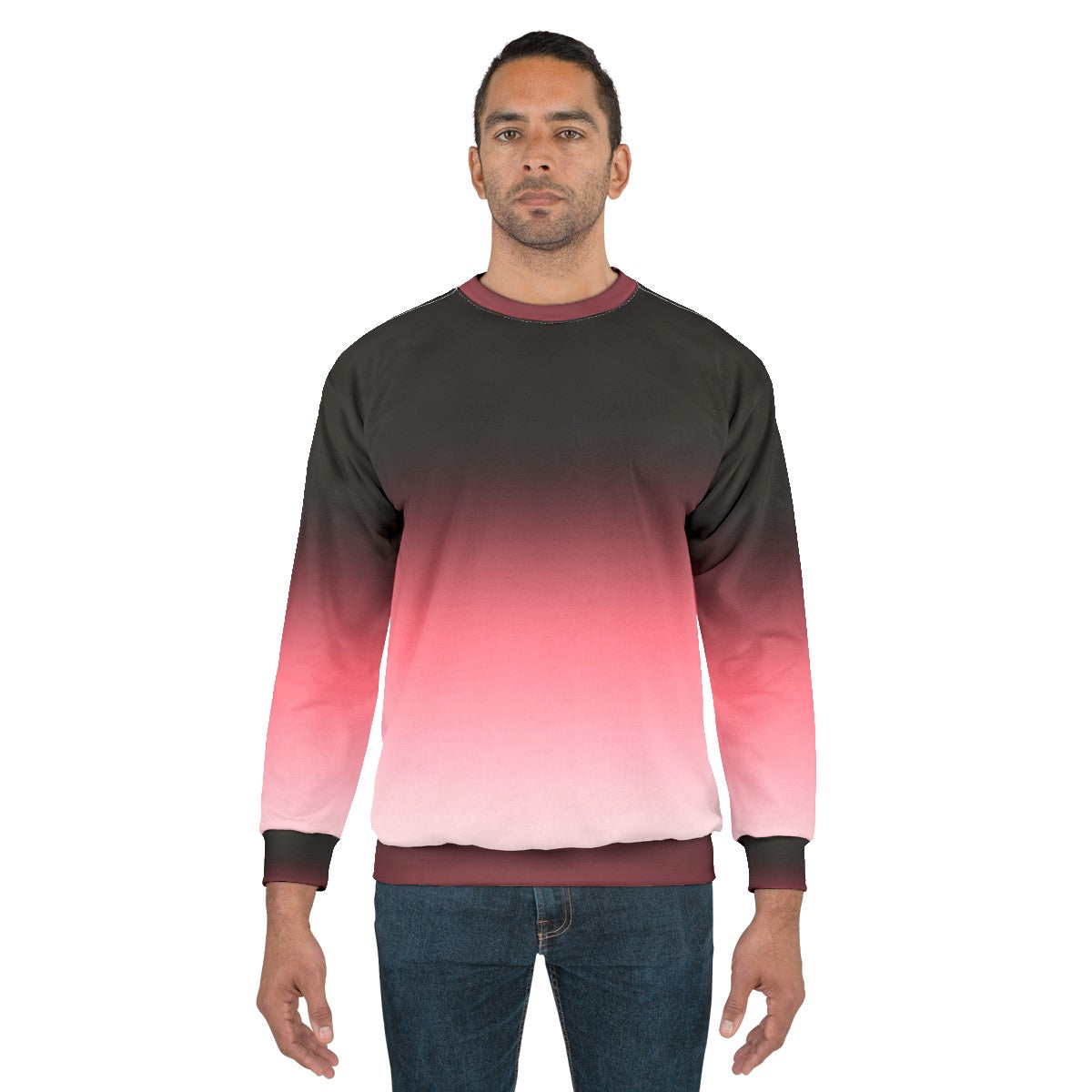 Ombre dip dye black pink white gradient pattern sweatshirt - men